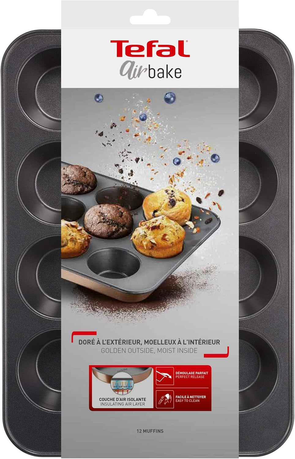 Tefal Airbake J2555014 Muffinform, Antihaftbeschichtung, Karbonstahl, Braun, 29 X 41 Cm Moules et plaques pour pâtisserie Naty Shop