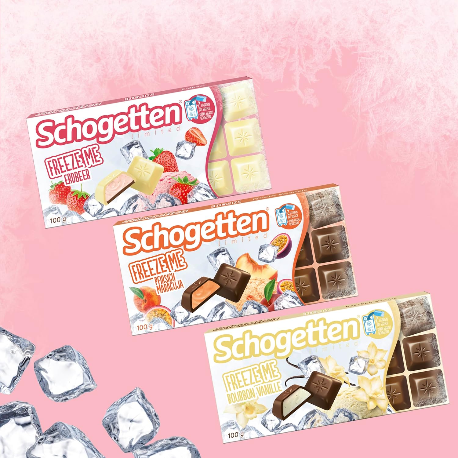 Schogetten Freeze Me Strawberry Limited Edition - Glace froide au chocolat au goût intense de fraise