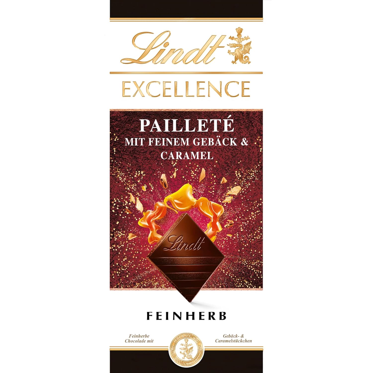 Lindt EXCELLENCE Pâte Aux Paillettes Et Caramel - Chocolat Noir Fin Au Goût Intense De Cacao
