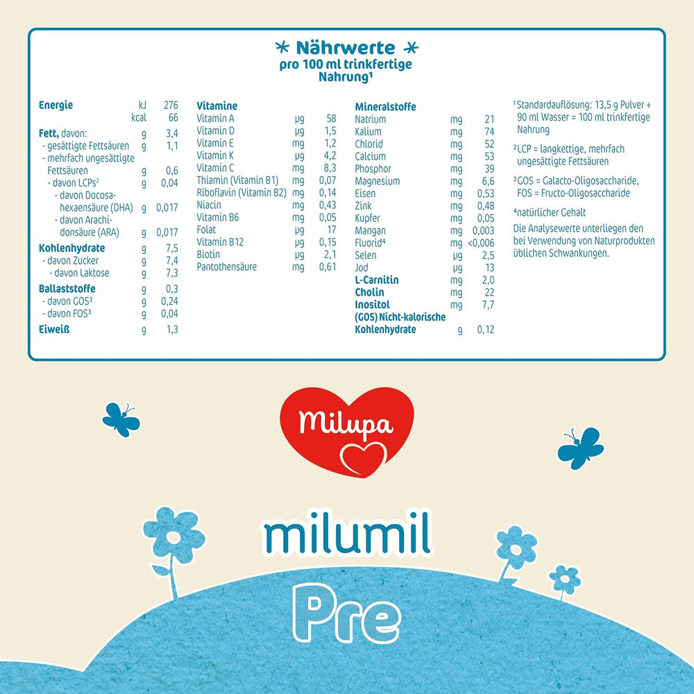 Milupa Milumil Pre, Lait en poudre pour bébés - Avec nutriments importants et sans huile de palme - 800 g Naty Shop