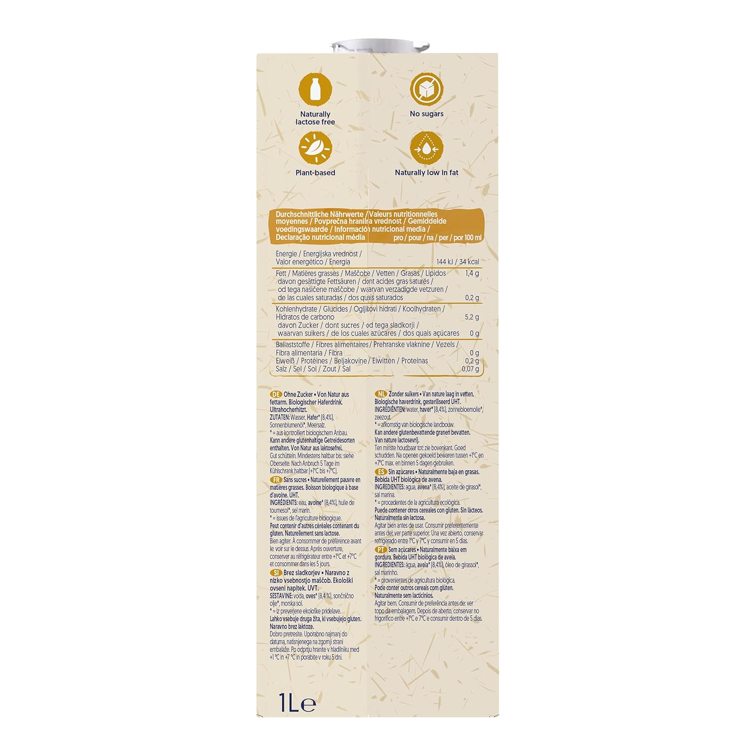 Alpro Bio Haferdrink sans Zucker – 8 x 1 l