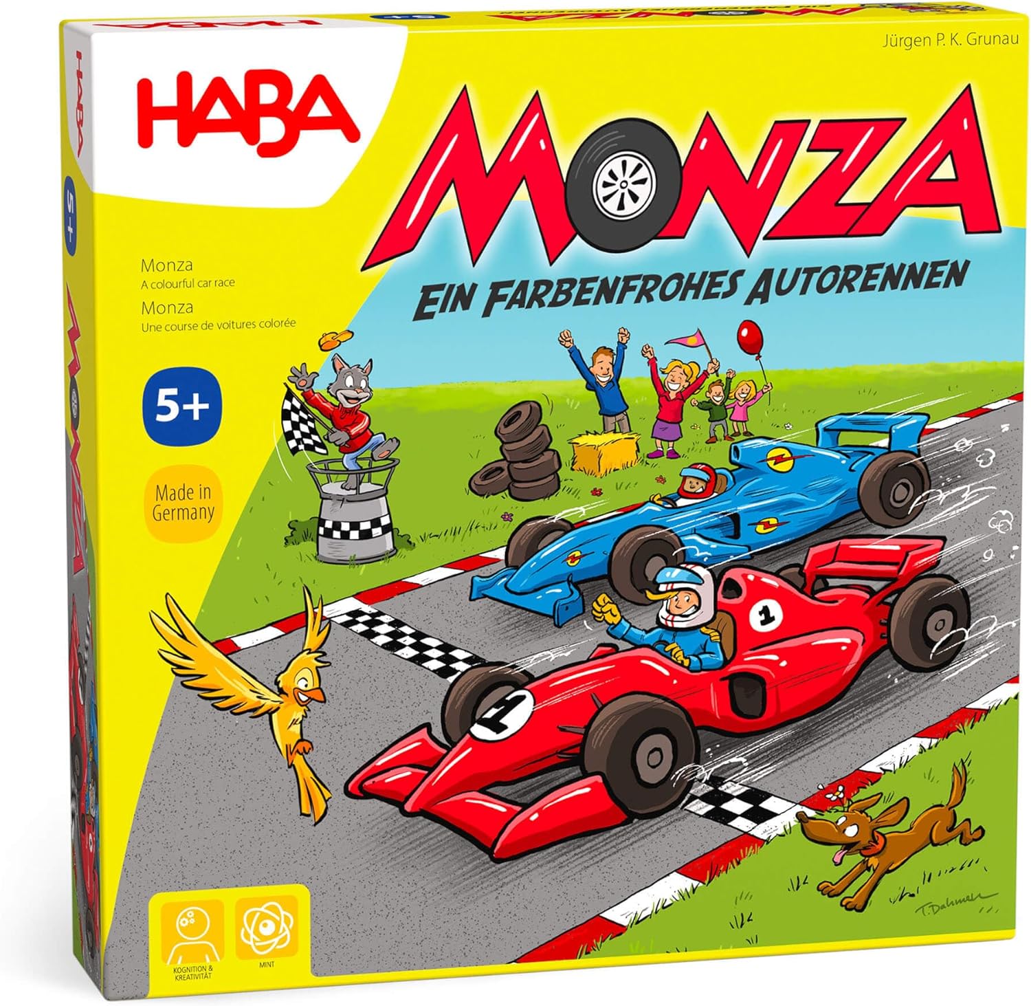 HABA Monza - Jeu de société rapide et jeu de course automobile pour enfants à partir de 5 ans - Avec 6 voitures en bois colorées et dés colorés - 2012226001