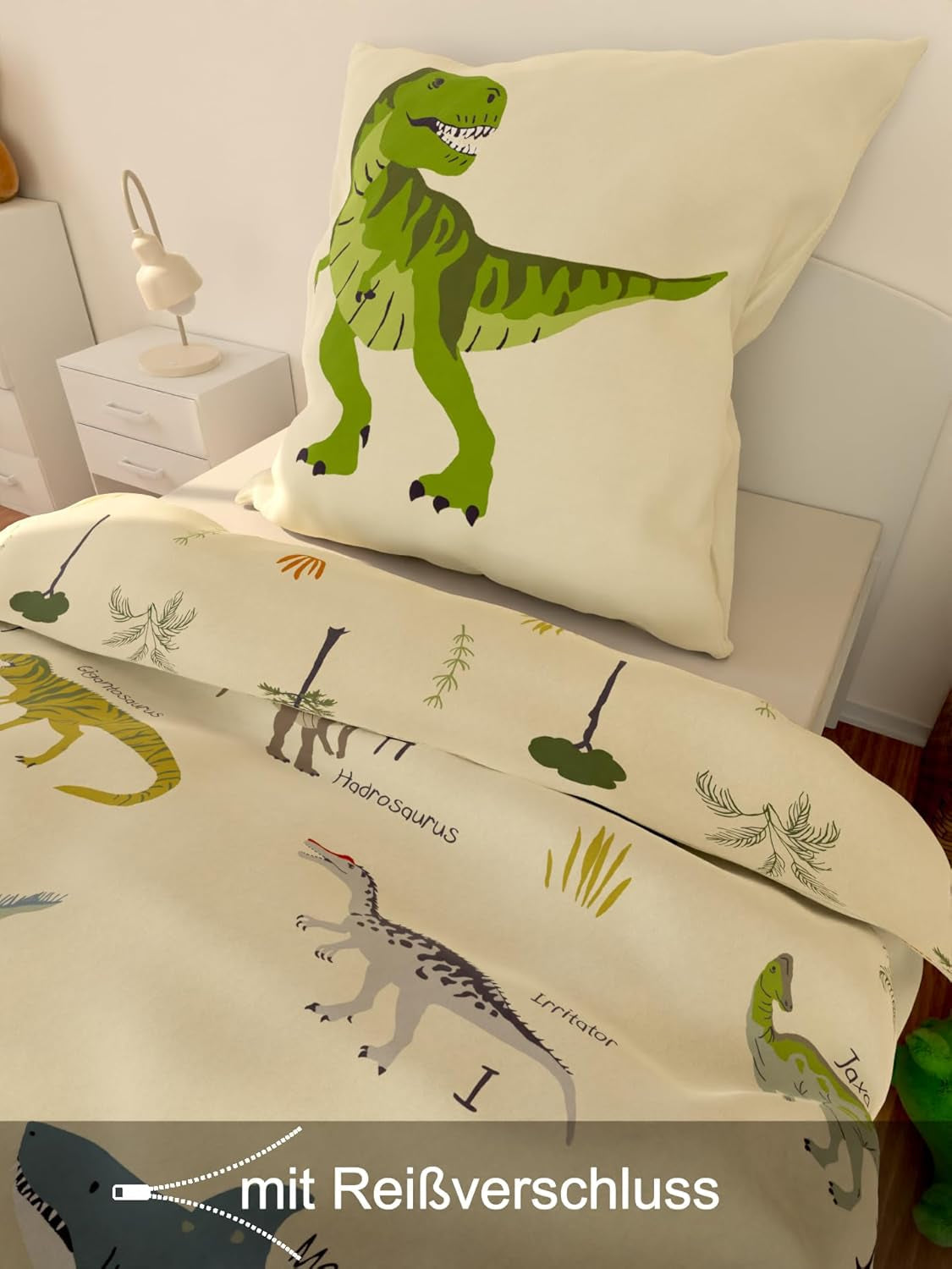Skybrands Dino Bedtuene 135X200 Jungen Bedtuene Dinosaurier Baumwolle 2Tlg Kinder Bedtuene Dinosaurier 135X200 + Sac Naty Shop