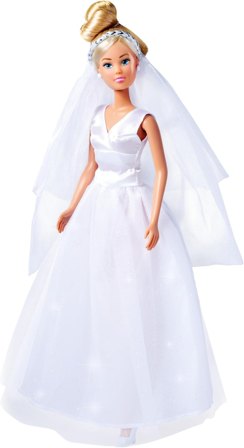 Simba 105733414 - Robe de mariée Steffi Love, 2 modèles assortis, Un seul article fourni, Poupée dans une belle robe de mariée, 29 cm, à partir de 3 ans