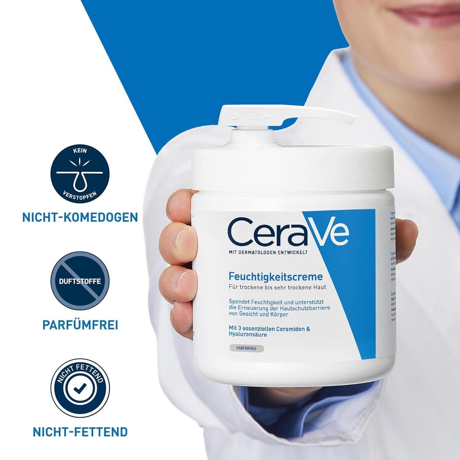 Cerave, Cremă hidratantă pentru corp și față pentru pielea uscată, cu hialuron și 3 ceramide esențiale, 454 g Cosmetice si Infrumusetare Naty Shop