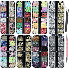 8 boîtes Nail Art Strass Kit - Nail Art Gemischt Strass Set, Nagel Kunst Strasssteine ​​​​Gems Perlen Edelsteine ​​​​Bunt Pferdeaugen Strass pour Nageldesign Zubehör Mit 1 Pinzetten et 1 Strass Picker pour DIY
