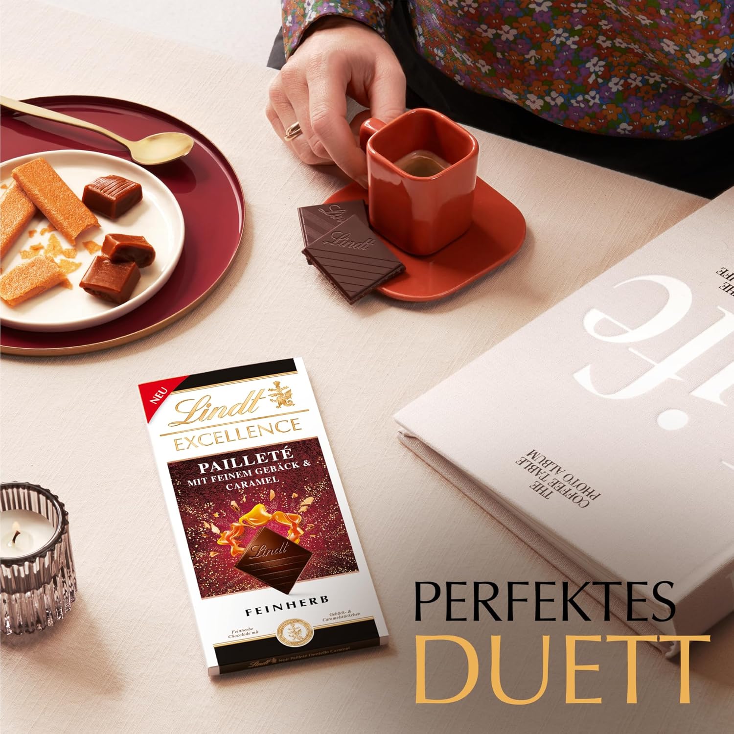 Lindt EXCELLENCE Pâte Aux Paillettes Et Caramel - Chocolat Noir Fin Au Goût Intense De Cacao