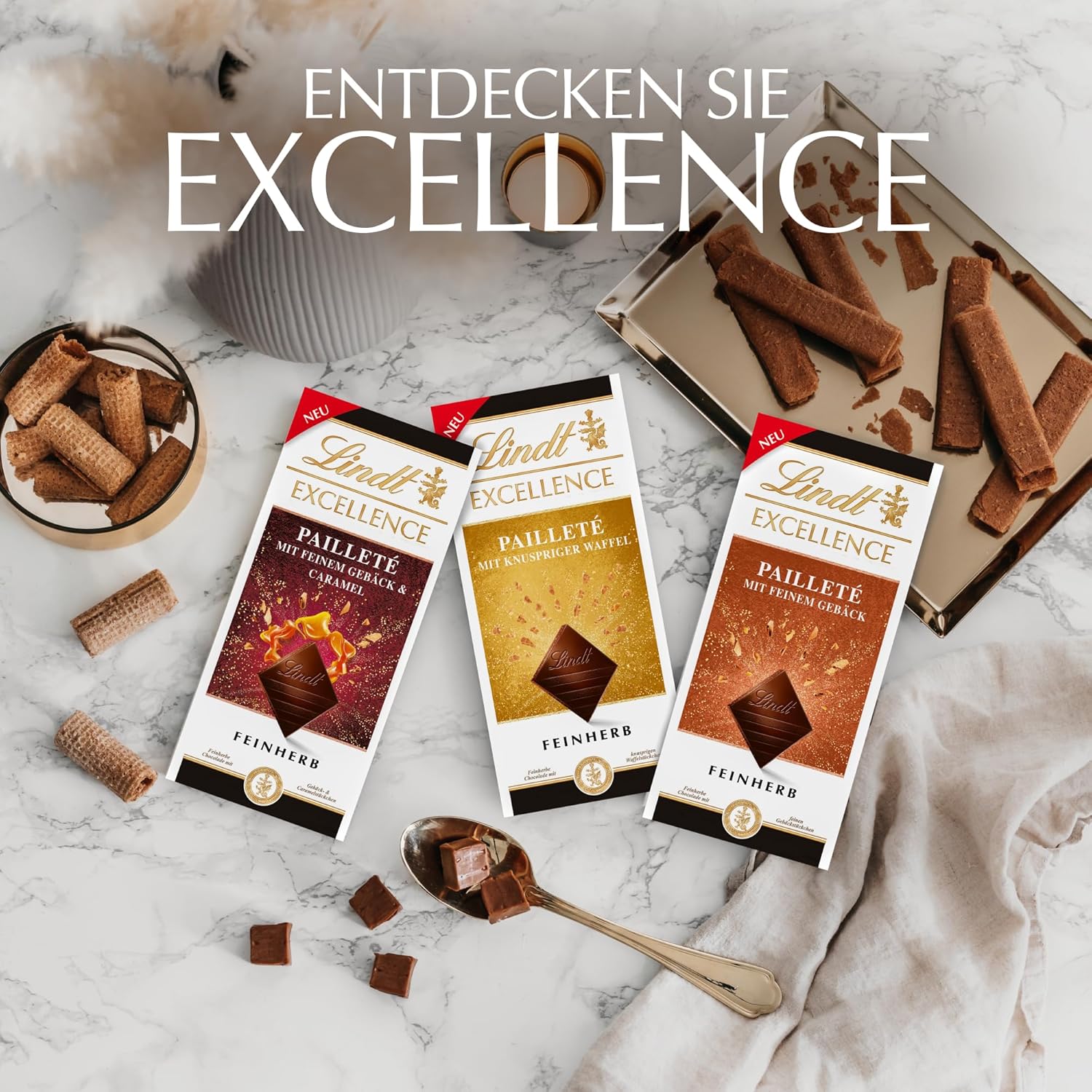 Lindt EXCELLENCE Pâte Aux Paillettes Et Caramel - Chocolat Noir Fin Au Goût Intense De Cacao