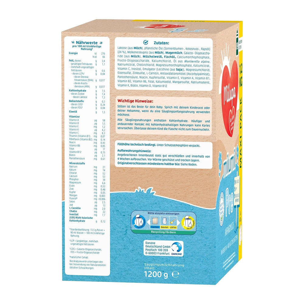 Milupa Milumil Pre, Lait en poudre pour bébés - Avec nutriments importants et sans huile de palme - 800 g Naty Shop