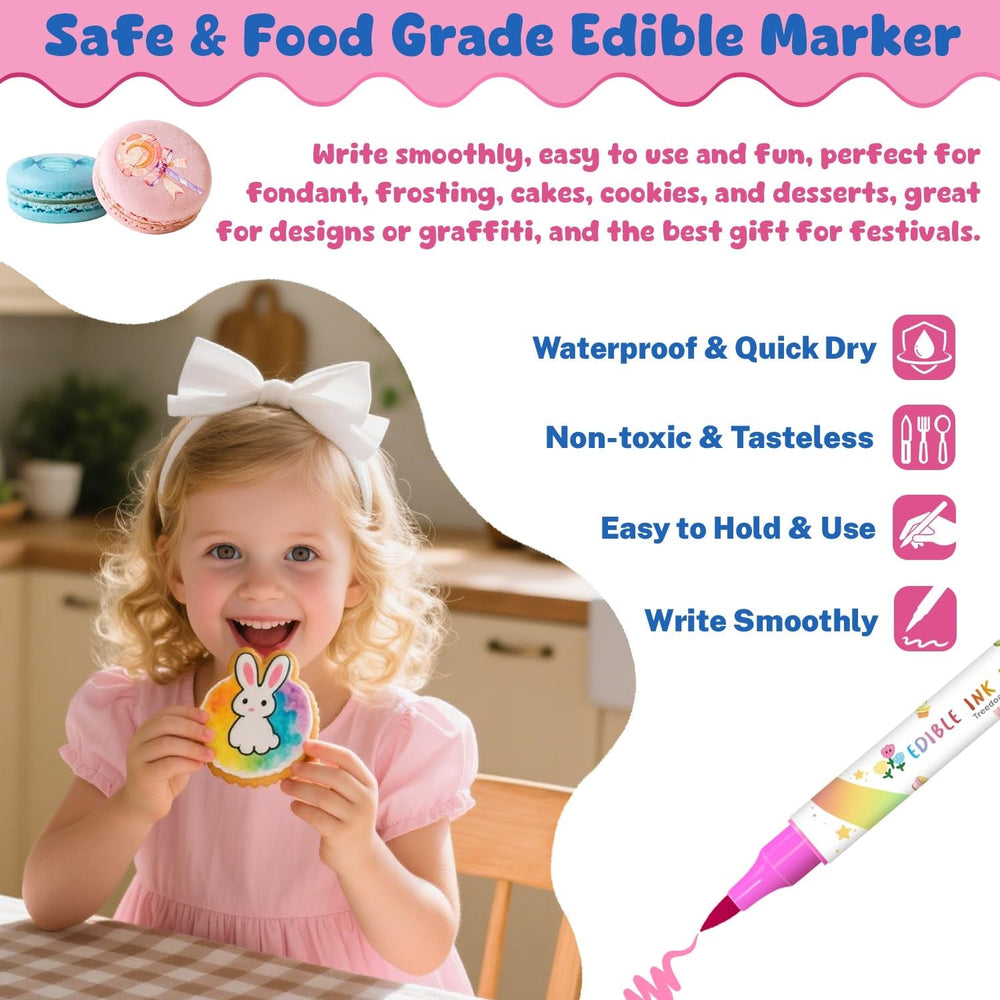 Pixuri colorante alimentare, 8 bucăți de pixuri alimentare cu vârfuri moi pentru linii groase și subțiri, pixuri alimentare pentru copt, pixuri comestibile pentru prăjituri, fursecuri, fondant, alimente