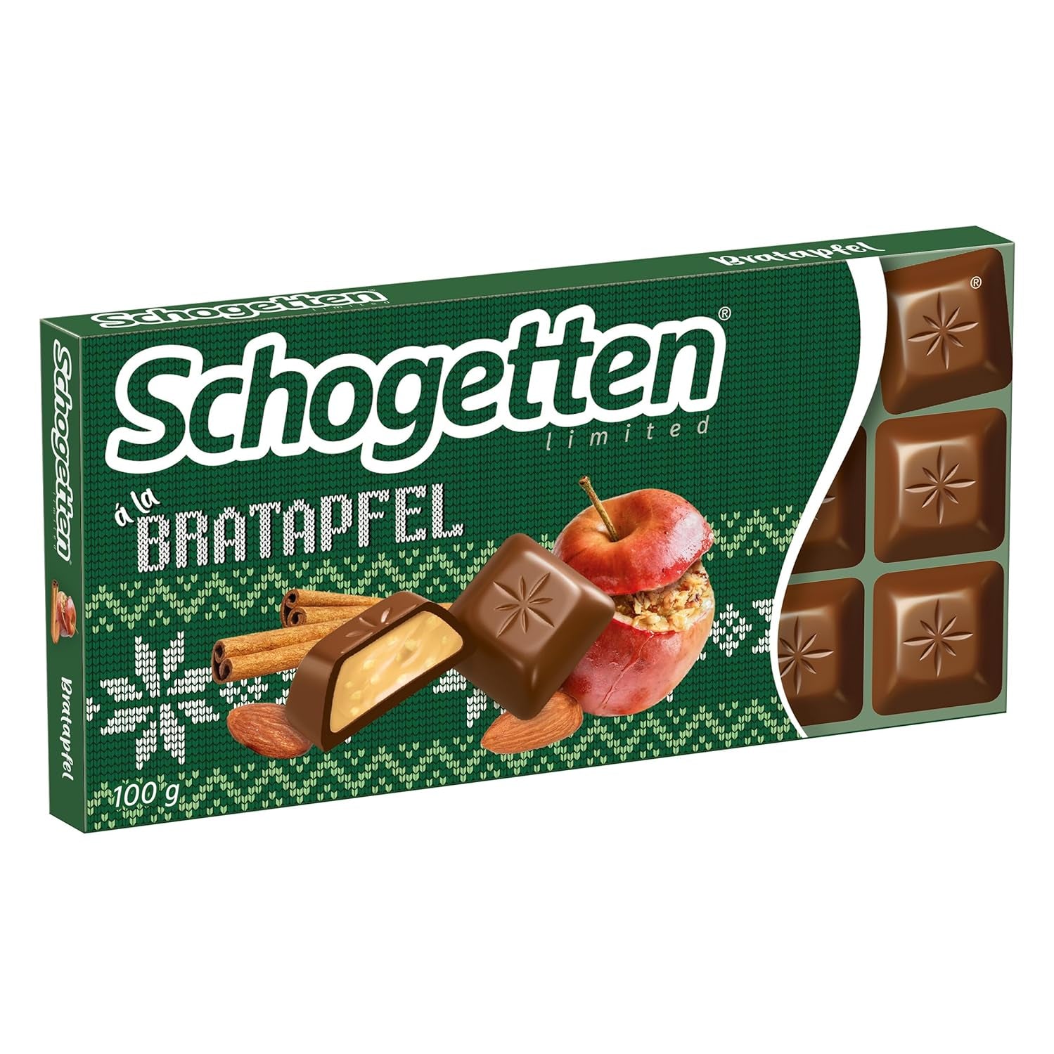 Schogetten Édition hiver aux pommes mûres I Barre de chocolat 100g I au chocolat au lait et en morceaux individuels pratiques