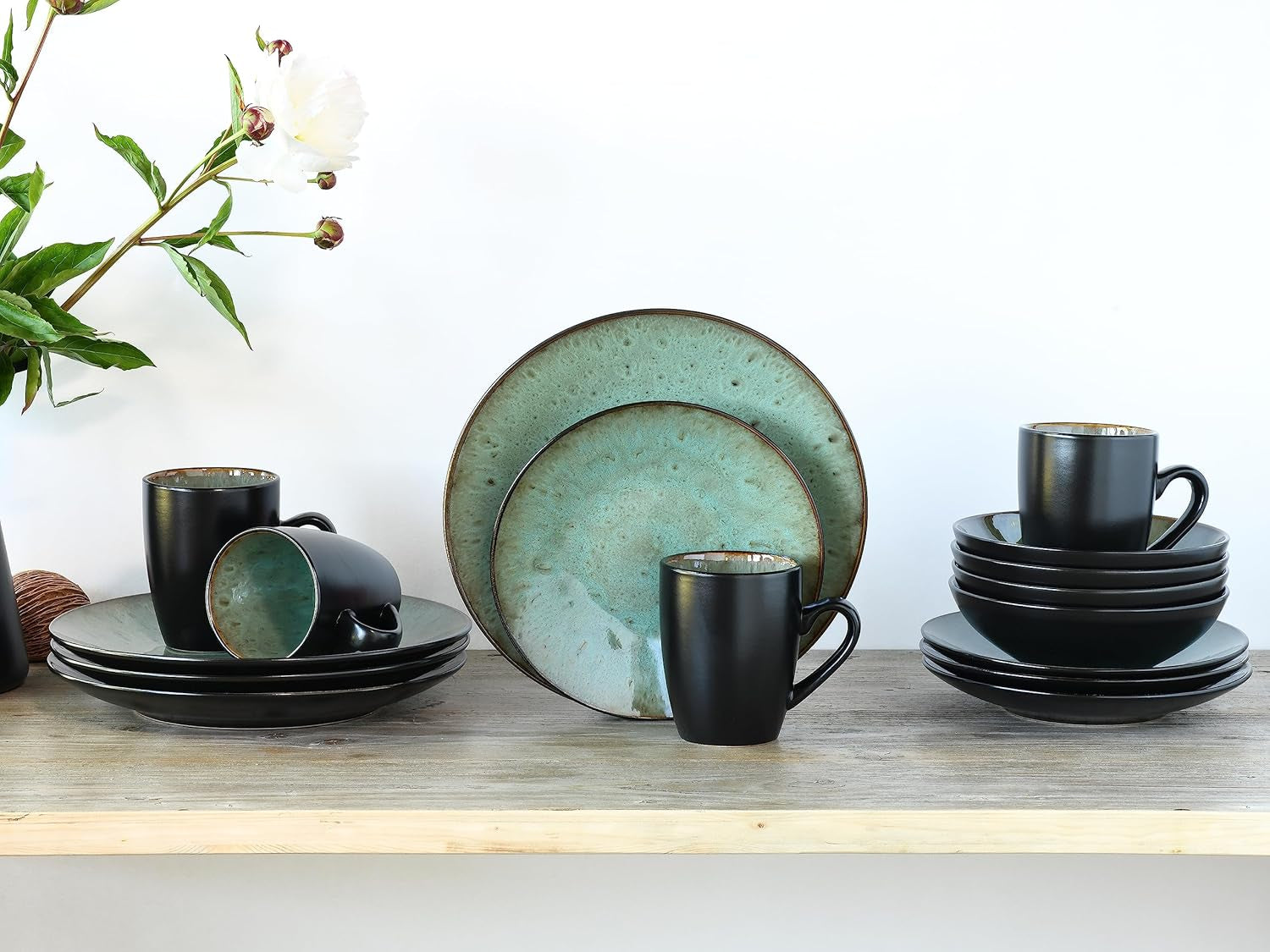 CreaTable, 23631, série Jawa – Glaçage réactif, service de table 16 pièces, service combiné en porcelaine, passe au lave-vaisselle et au micro-ondes, fabrication de qualité