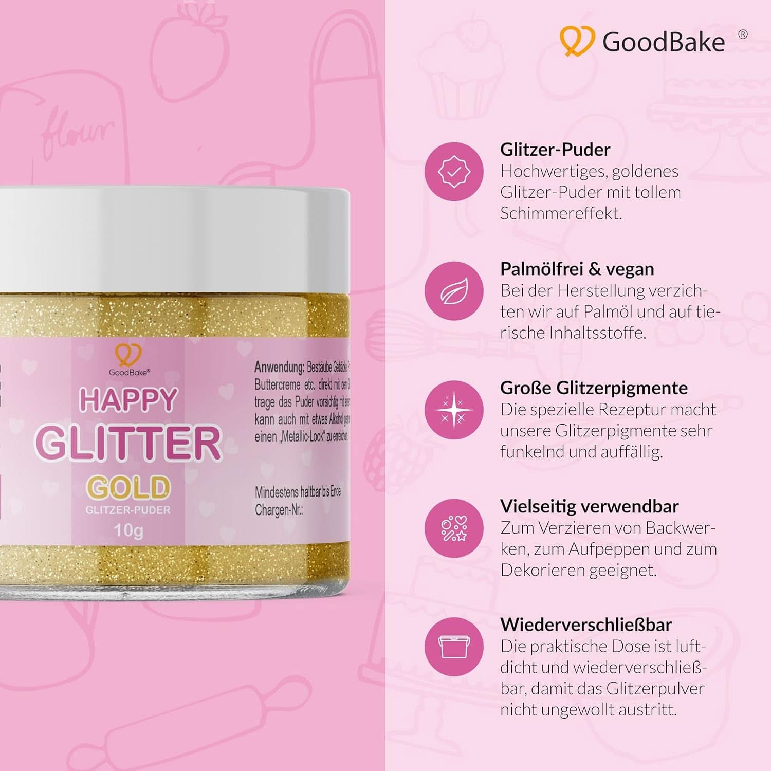 Goodbake Happy Glitter Gold - Glitter alimentar comestibil, 10 grame Glitter Naty Shop