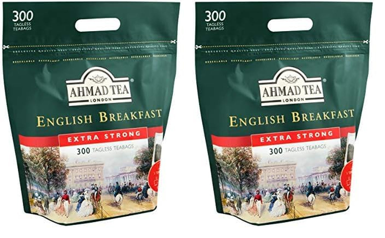 Ahmad Tea – Petit-déjeuner anglais – Thé noir pour petit-déjeuner – Thé Assam et Ceylan – Sachets de thé anglais sans bande avec 2 g de thé par portion – Grand paquet de 300 sachets de thé (lot de 2)