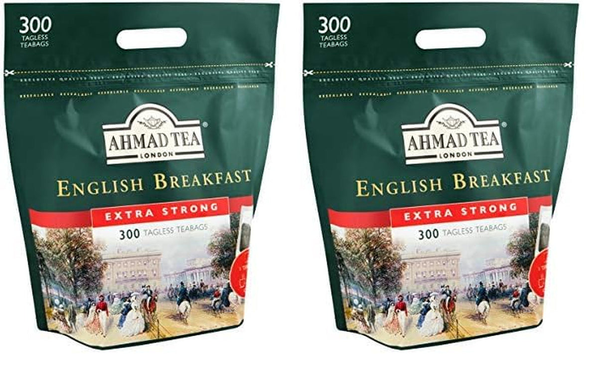 Ahmad Tea – Petit-déjeuner anglais – Thé noir pour petit-déjeuner – Thé Assam et Ceylan – Sachets de thé anglais sans bande avec 2 g de thé par portion – Grand paquet de 300 sachets de thé (lot de 2)