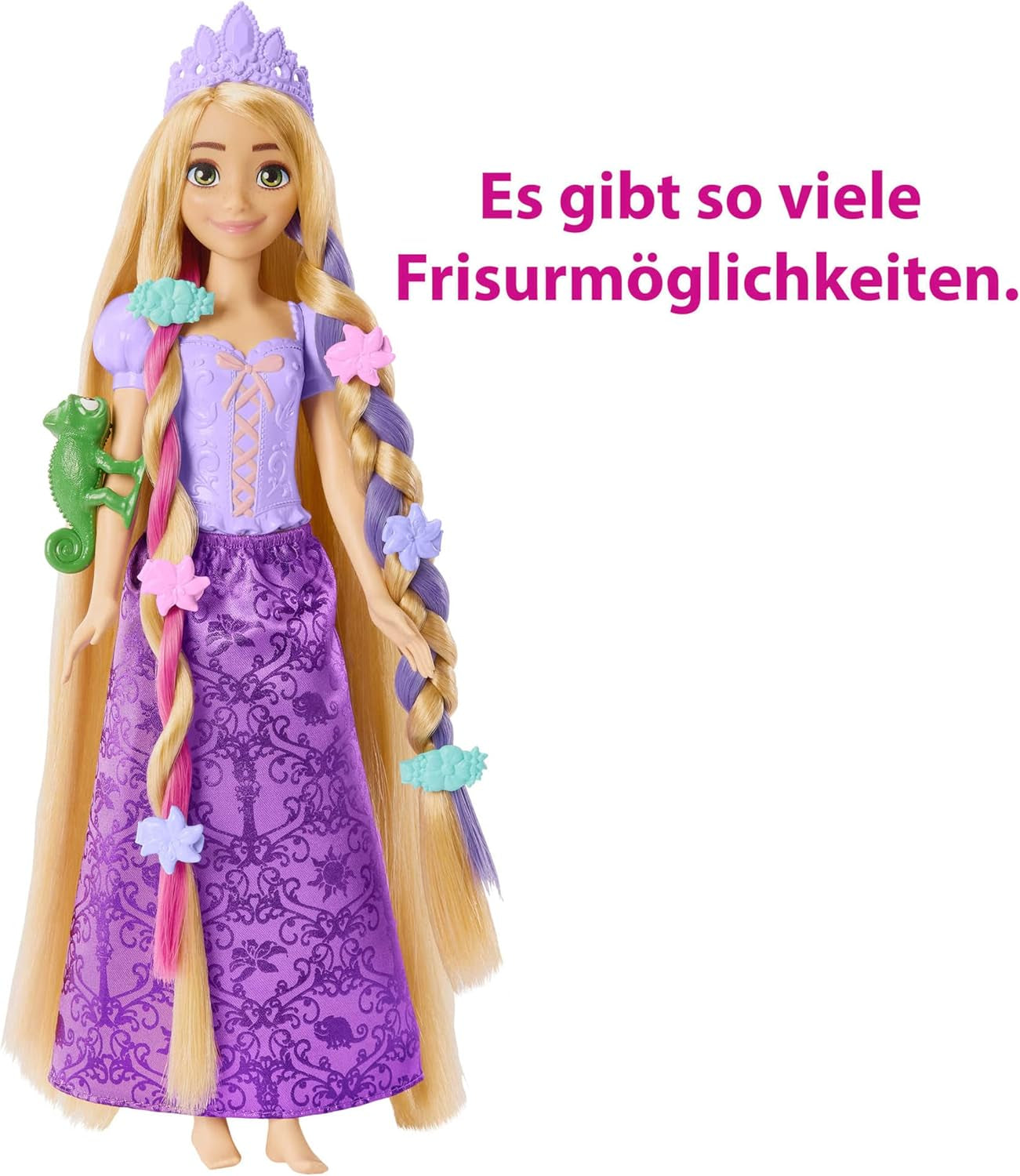 Disney Prinzessin-Spielzeug, Rapunzel-Puppe mit Haarverlängerungen mit Farbwechseleffekt und Hair-Styling-Zubehör, inspiriert vom Disney-Film