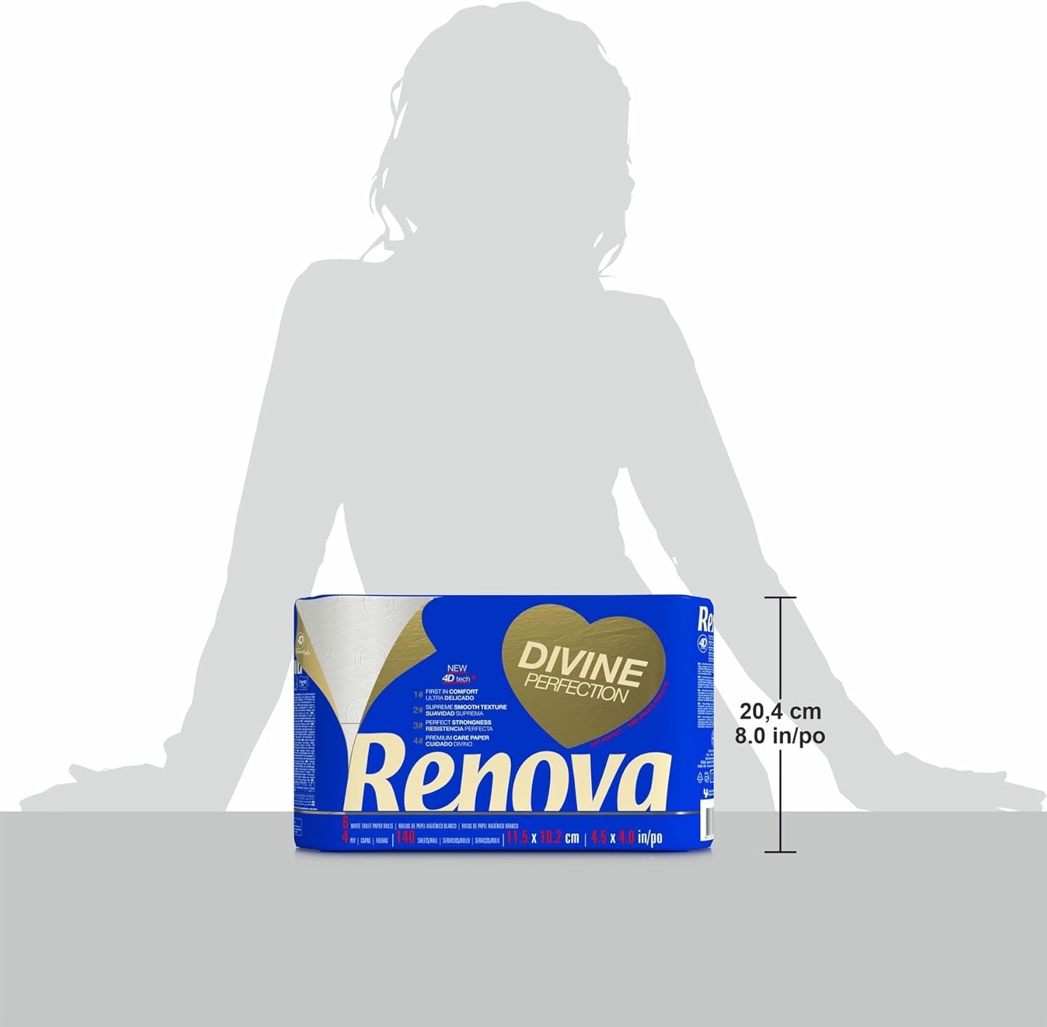 Renova Renova Divine Perfection Papier toilette, 42 rouleaux, papier toilette de qualité supérieure, 4 épaisseurs, ultra doux, extra résistant, épais, doux et absorbant, papier certifié FSC, 4400 g