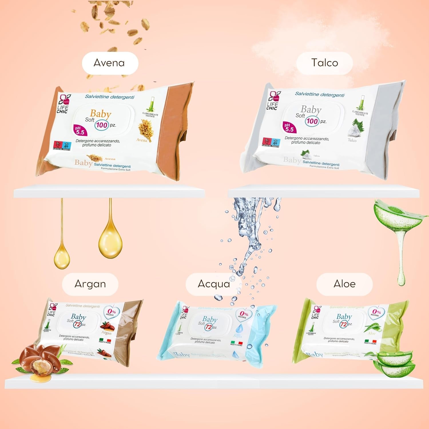 Lingettes humides Aloe Baby pour peaux sensibles, sans alcool, respectueuses de la peau, pH 5,5, légèrement parfumées, 1728 unités (24 paquets)