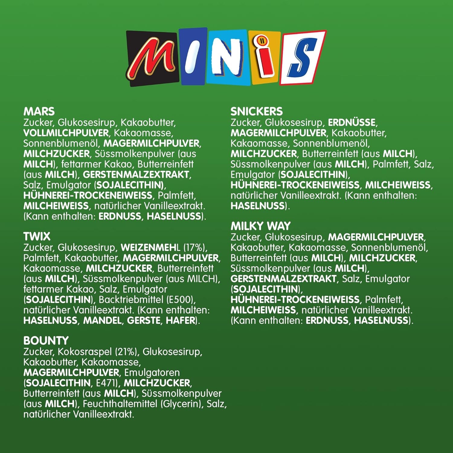 Minis mélangés, Snickers, Bounty, Twix, Milky Way, paquet de chocolat en vrac, un paquet (1 x 400 g) (paquet de 5)