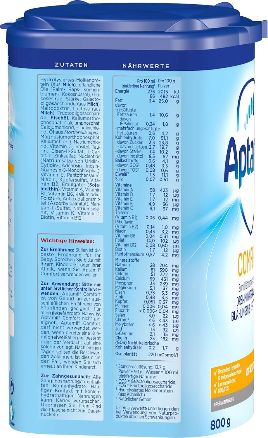 Aptamil Confort – Aliment spécial dès la naissance, pour coliques, flatulences et constipation, 800 grammes Naty Shop