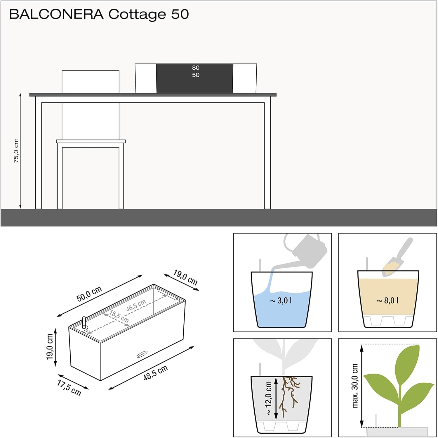 LECHUZA BALCONERA Cottage 50 blanc 15600