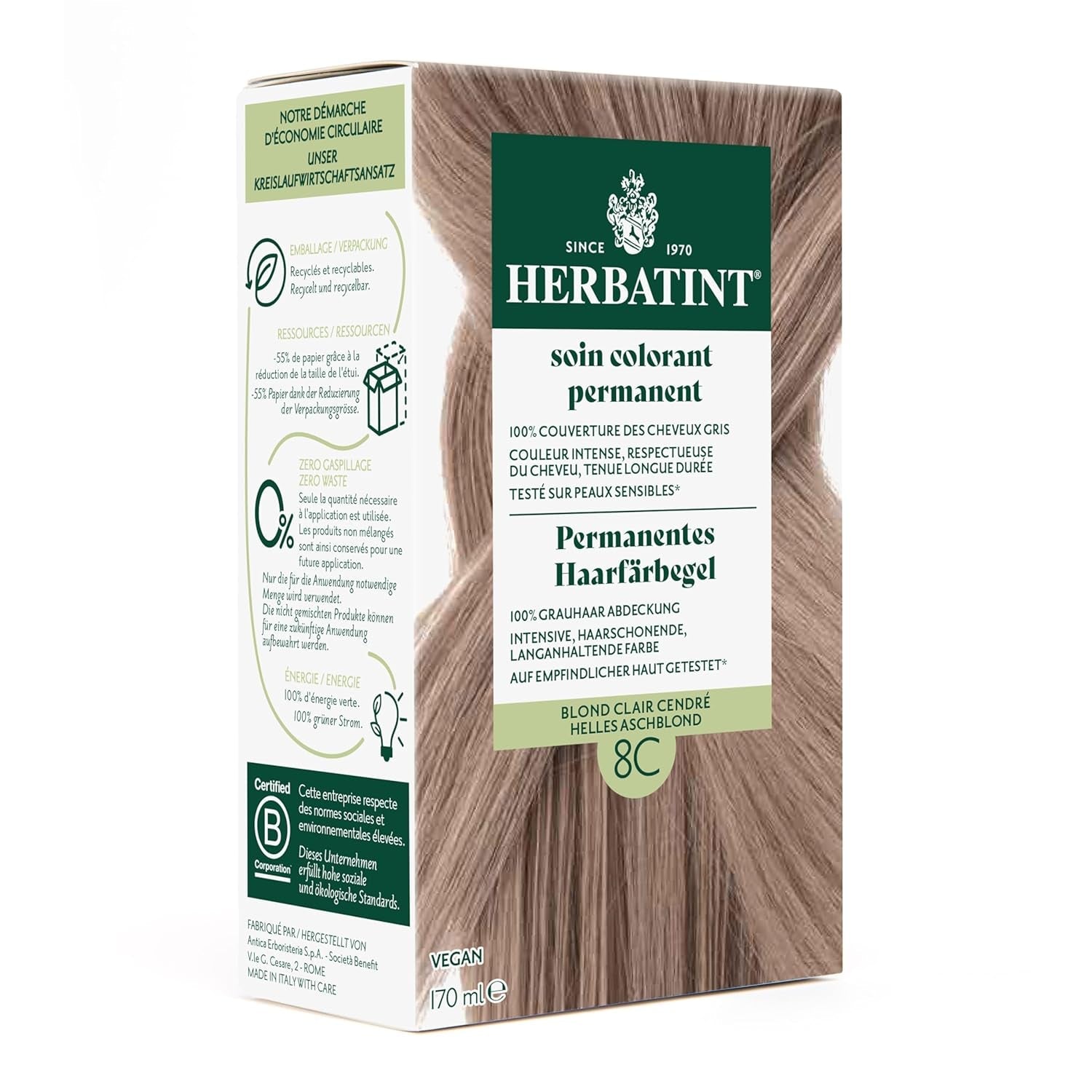 Gel Teinture Permanente 6N Blond Foncé - 170 ml I Sans Ammoniaque, Couverture 100% Cheveux Gris I Testée sur Peaux Sensibles, aux 8 Extraits Végétaux Naty Shop Teinture Capillaire 8C Blond Gris Clair