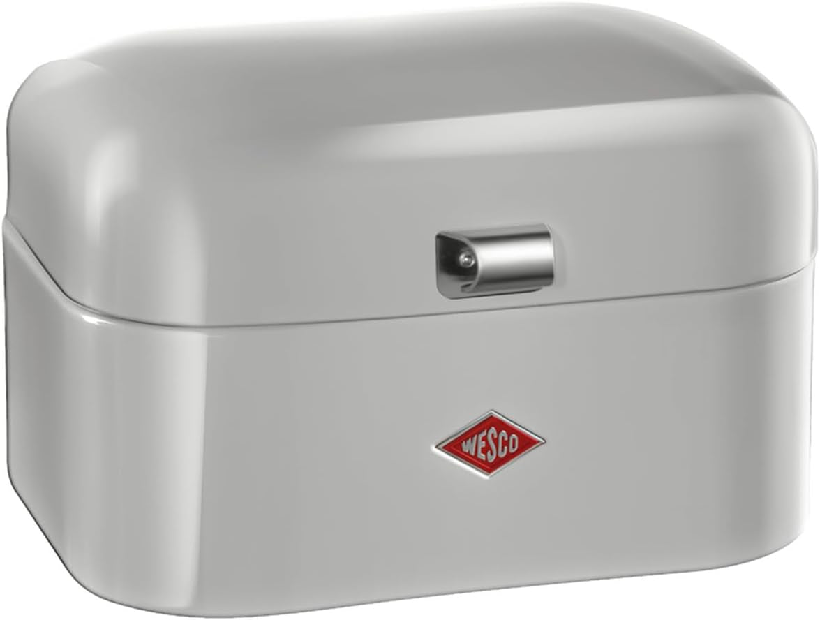 WESCO Boîte à pain simple Grandy en vert menthe, tôle d'acier enduite de poudre, trous d'aération et poignée robuste, boîtes de conservation des aliments Naty Shop gris