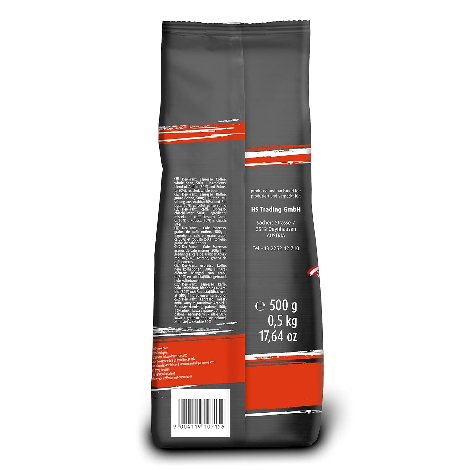 Der-Franz Espresso Kaffee, Intensité 5/5, Arabica et Robusta, Ganze Bohne, 3 x 500 g