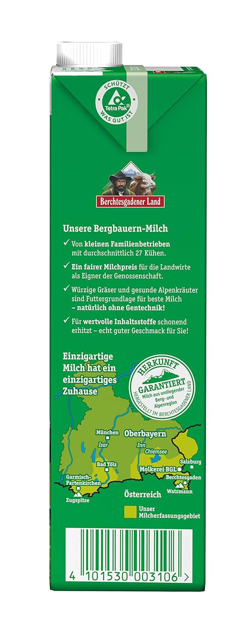 Berchtesgadener Land Haltbare Bergbauern-Milch, 1,5% Fett, paquet de 12 (12 x 1 l)
