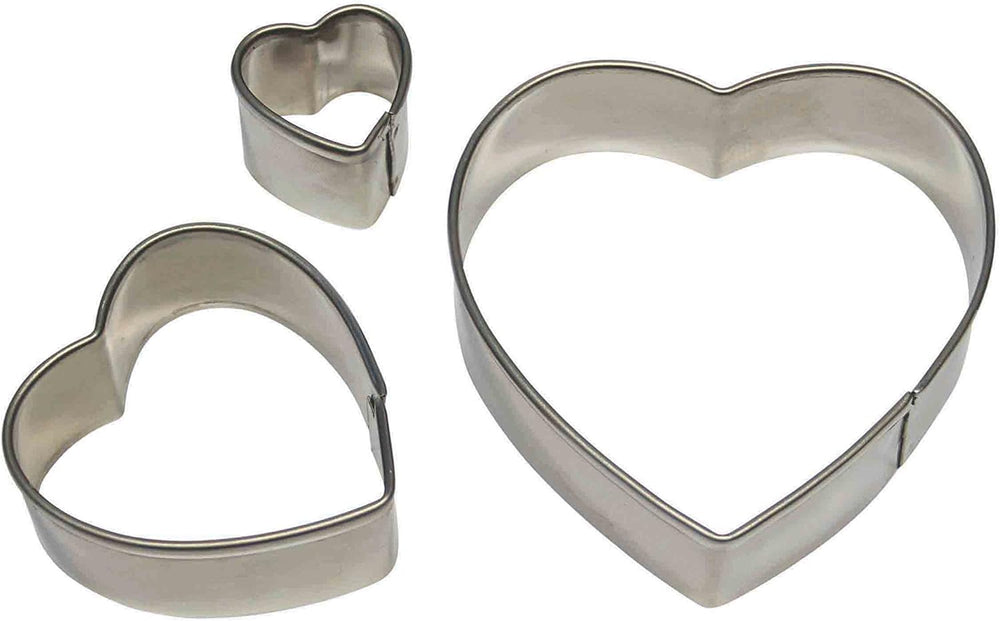 SH251 3 pièces. Moules à glaçage en forme de COEUR en acier inoxydable pour décorer les gâteaux au sucre, argent
