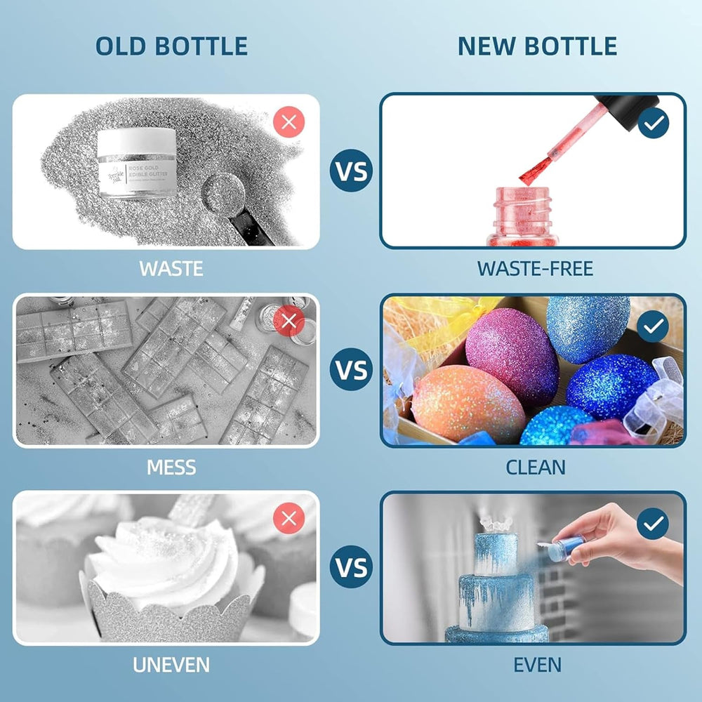 Ensemble de paillettes comestibles – 4 couleurs métalliques, poudre de paillettes comestibles – poudre sans goût pour boissons et gâteaux, poudre colorante alimentaire pour décoration de cocktails, paillettes comestibles (5 g/bouteille)