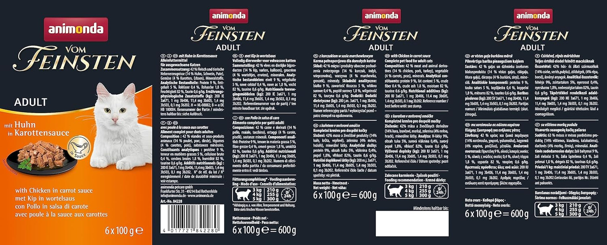 Animonda vom Feinsten nourriture humide pour chat au poulet à la sauce aux carottes (6 x 100g), nourriture humide pour chat sans céréales et sans sucre avec des ingrédients frais et carnés