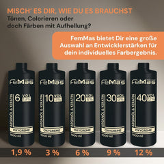 FemMas Oxycreme in 6% 1000 ml I Agent oxidant pentru colorarea și vopsirea părului I Aplicare ușoară și fixare optimă I Dezvoltator pentru rezultate uniforme în calitate de salon I Dezvoltator pentru colorarea părului Vopsea pentru par Naty Shop