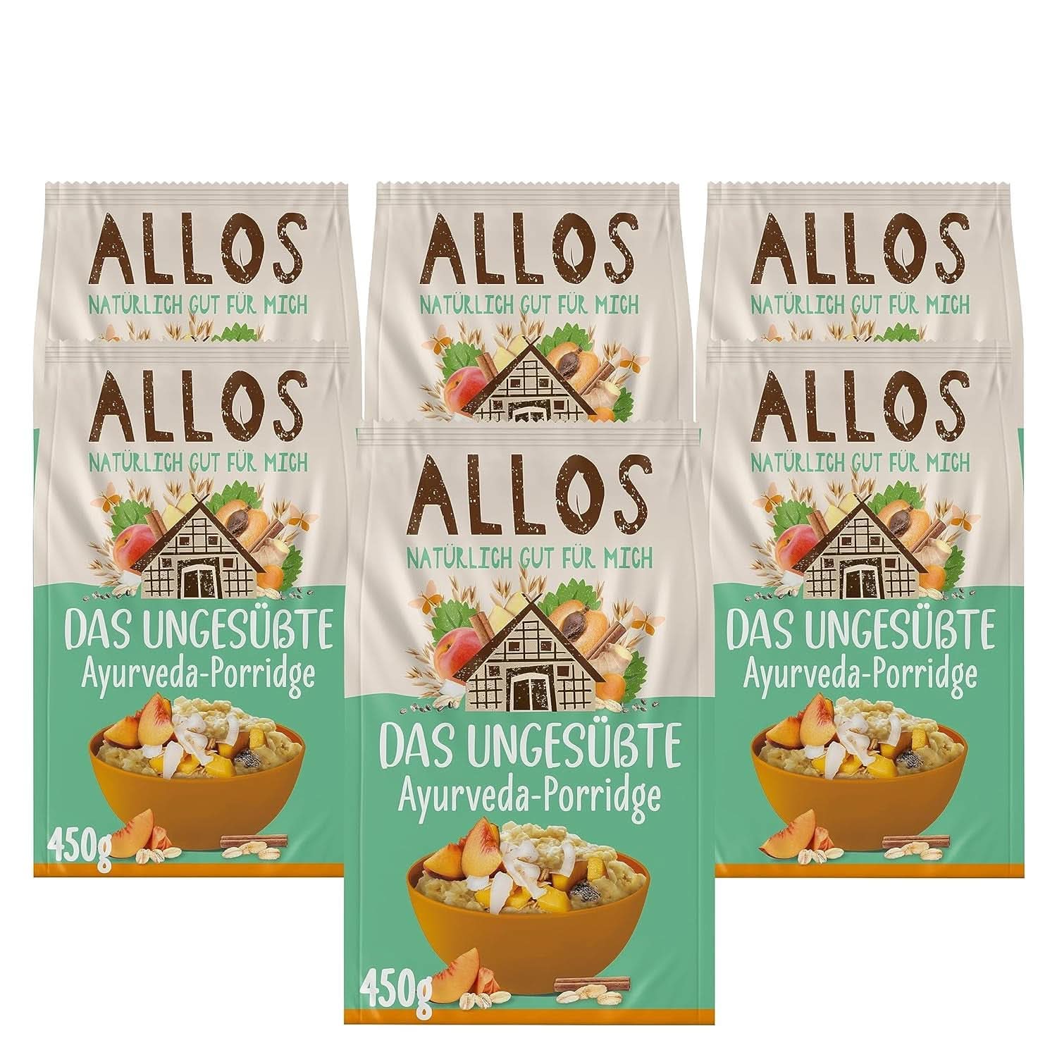 Allos Porridge non sucré aux figues et framboises, Coffret 6 x 500 grammes Céréales Naty Shop Porridge Ayurveda