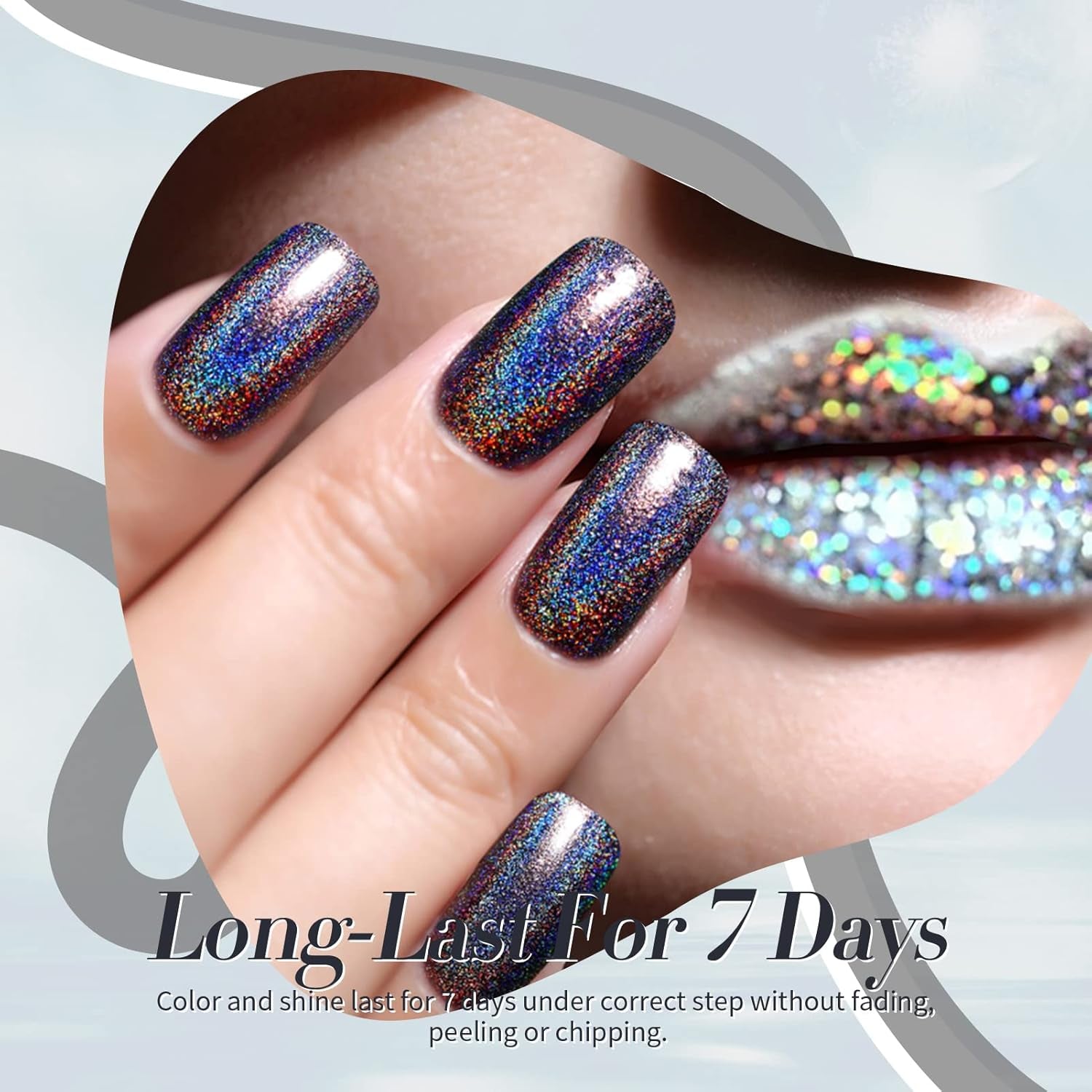 Vernis à ongles à paillettes Born Pretty, vernis à ongles noir brillant à paillettes arc-en-ciel Super Shine