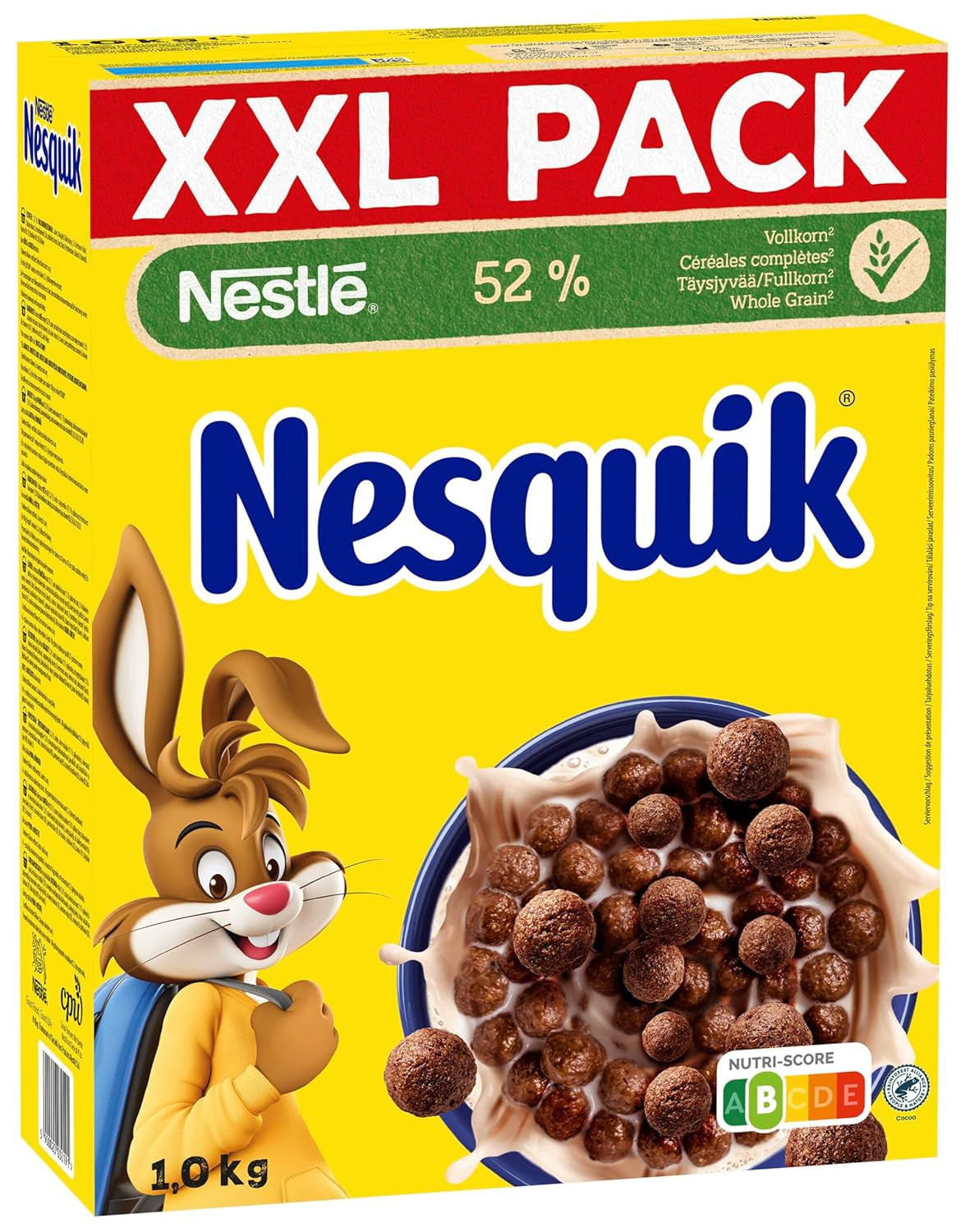 Nestlé Nesquik Crunchy Breakfast, Céréales au chocolat et grains entiers, 1 paquet (1 x 1 kg)