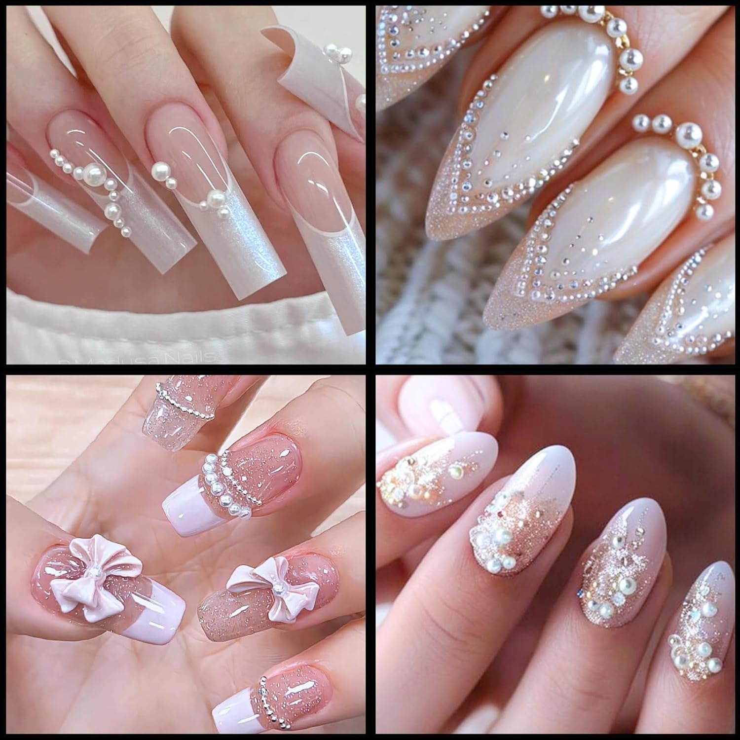 12 Größen Nail Art Perlen, Flache Perlen, Nail Art Accessoires, Halbkreis Nagelperlen, Weiße Nail Charms Und Glitzersteine ​​​​Nägel Für Nail Art Design, DIY Basteln, Alltag, Hochzeit (2 boîtes)