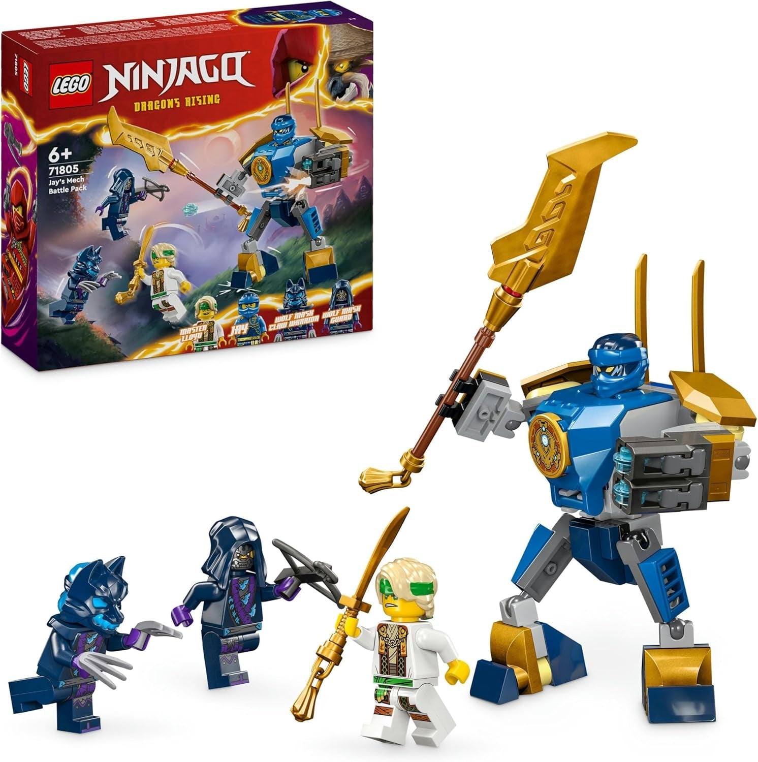LEGO NINJAGO Jay Battle Mech, jouet ninja pour enfants avec figurines, y compris figurine de Jay avec mini katana, figurines d'action et robot, petit cadeau pour garçons et filles créatifs à partir de 6 ans 71805 Jeux de construction Besuche den LEGO-Store Single