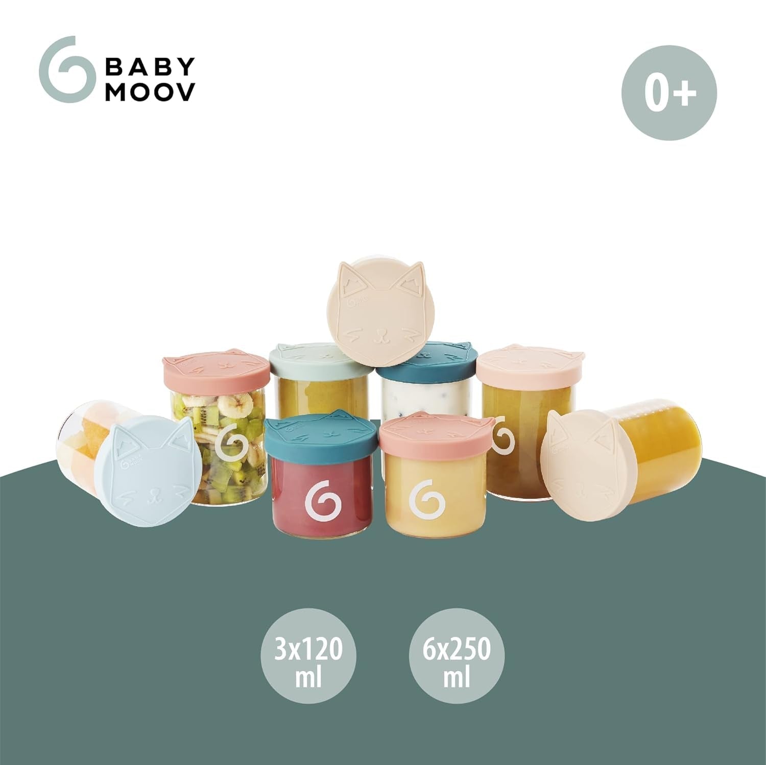 Babymoov ISY BOWLS boîtes à nourriture pour bébé en verre robuste et résistant à la température - pour conserver/congeler les aliments pour bébé, 6x 250ml + 3x 120ml Boîtes de conservation Naty Shop