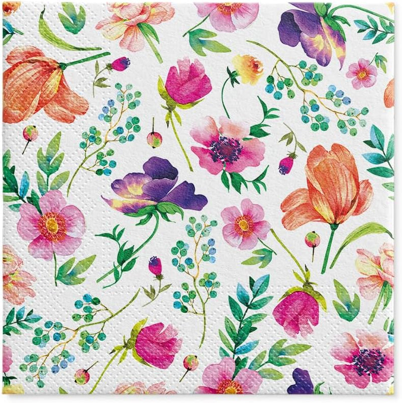 PAW - Serviettes 3 Plis (33 X 33 Cm) I 20 Pièces I Parfaites pour les Anniversaires, Fêtes, Mariages, Communions et Fêtes I Décorations de Table Serviettes en Papier Colorées - Fleurs Colorées Flore I Composition Florale