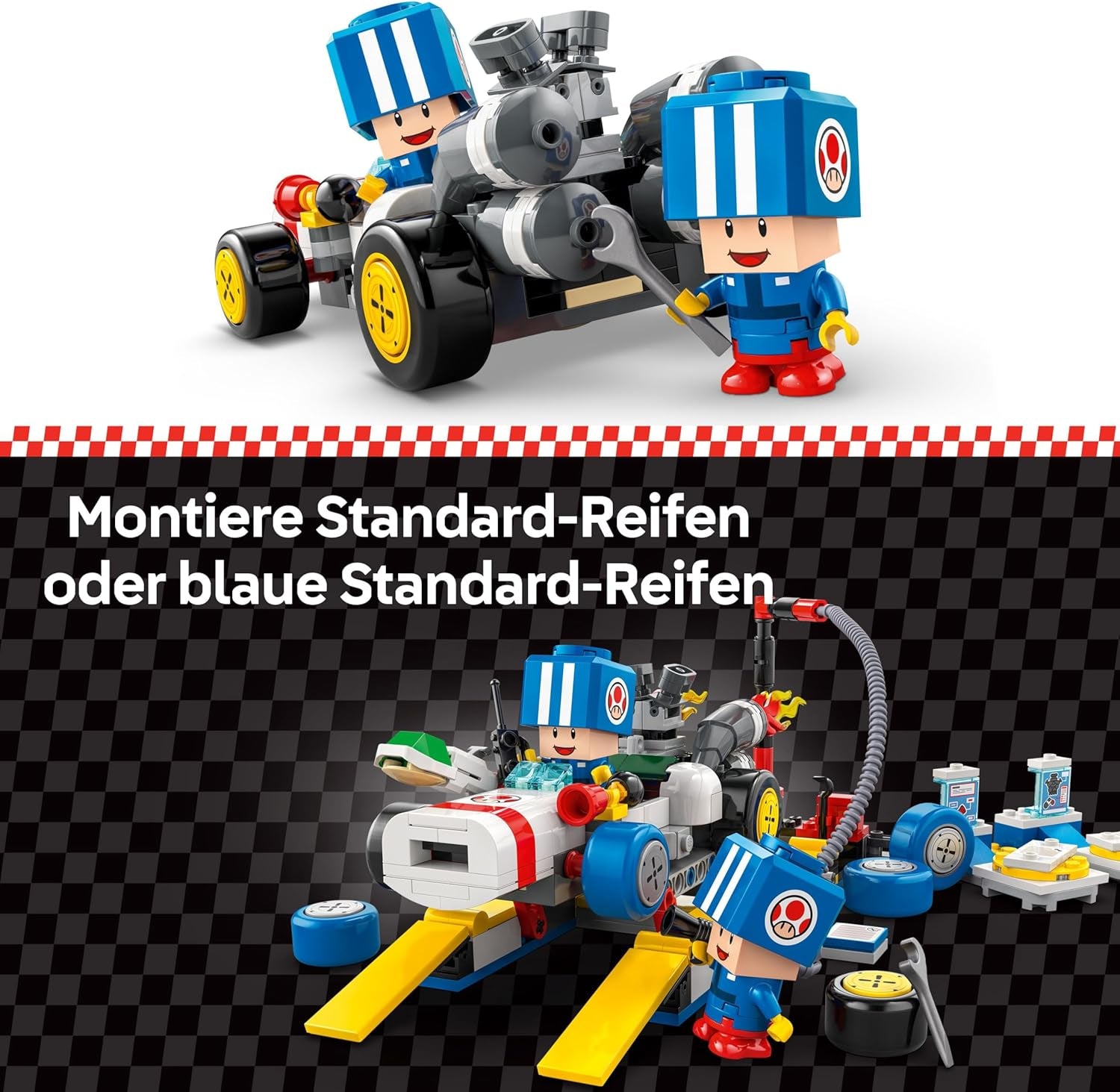 LEGO Super Mario : Mario Kart – Ensemble de garage de Toad, jouet mécanique Nintendo avec 2 figurines de personnage de crapaud bleu pour un jeu indépendant, cadeau d'anniversaire pour garçons, filles et joueurs âgés de 8 ans et plus 72035