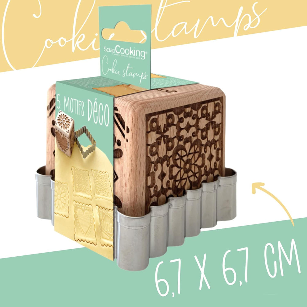 COOKING LEAVES 5139 Tampon décoratif en bois pour pâtisserie, maison avec 1 emporte-pièce, emporte-pièce et cube décoratif en relief sur 5 faces 5139