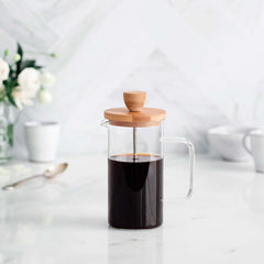 - Cafetière française, presse à café, cafetière à piston, cafetière filtre française, 3 tasses, 0,35 l, acier et bois