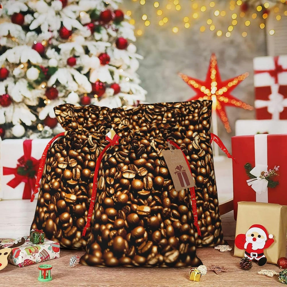 Lustige geröstete Kaffeebohnen, Weihnachtsbeutel mit Kordelzug, robuste, 21,1 x 30 cm, geeignet für Partygeschenke und Geschenkverpackung, 1 Stück