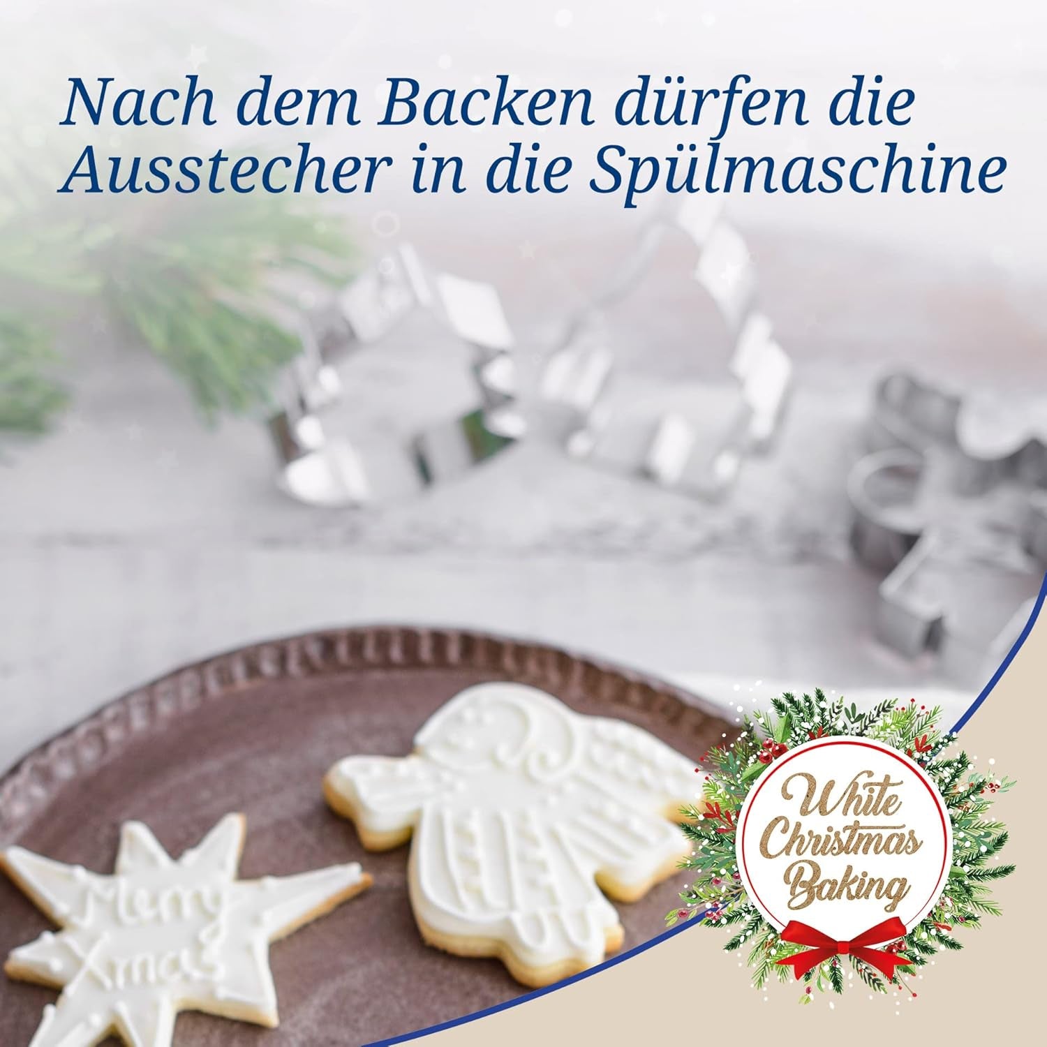 Dr. Oetker Lot de 5 emporte-pièces de Noël – Emporte-pièces blancs pour la pâtisserie de Noël – Emporte-pièces en acier inoxydable pour Noël