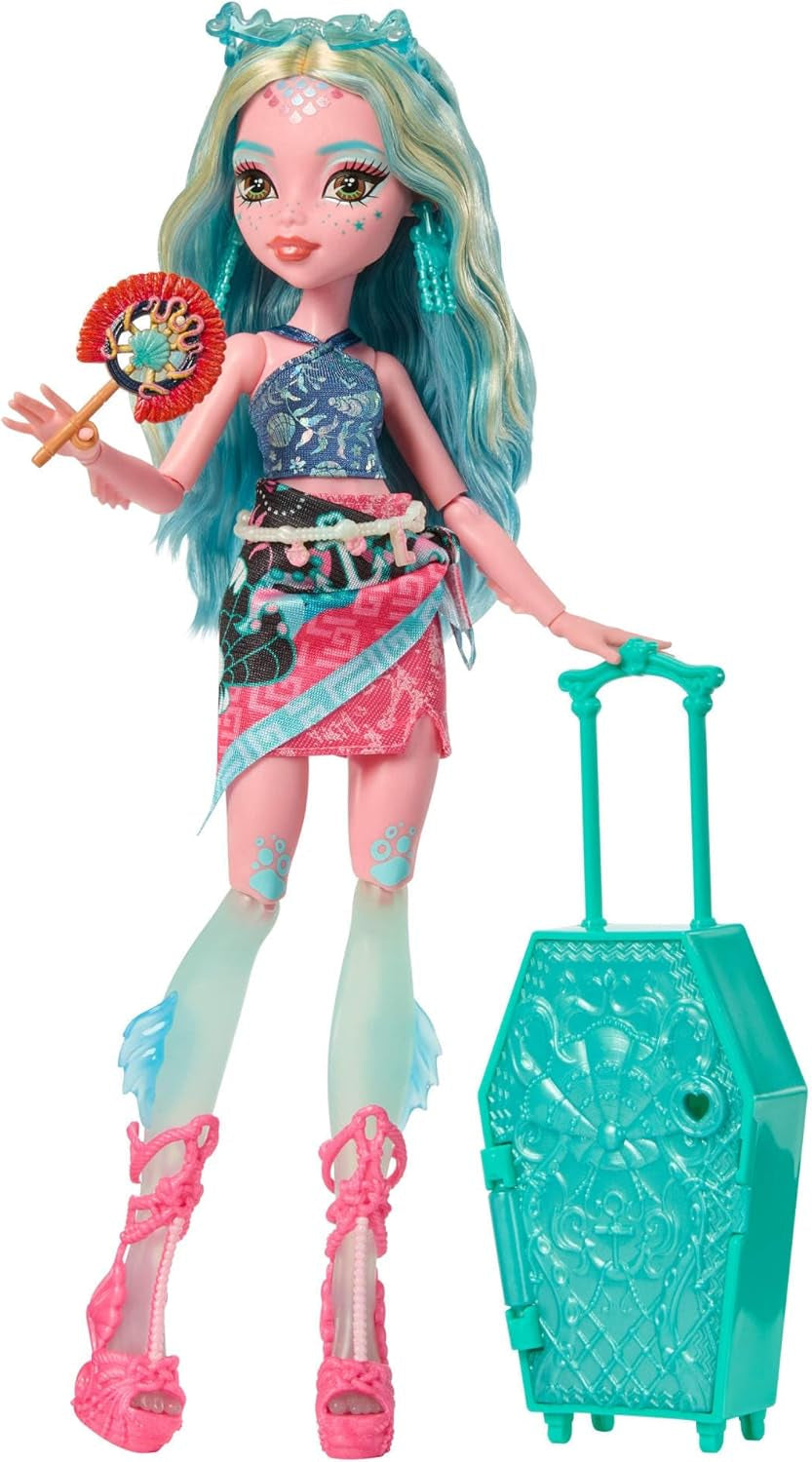 Monster High Skulltimate Secrets Lagoona Blue Puppe und Zubehörset, Destination: Gore-geous Oasis mit Koffer und über 19 Zubehörteilen wie Kleidung, JDR51