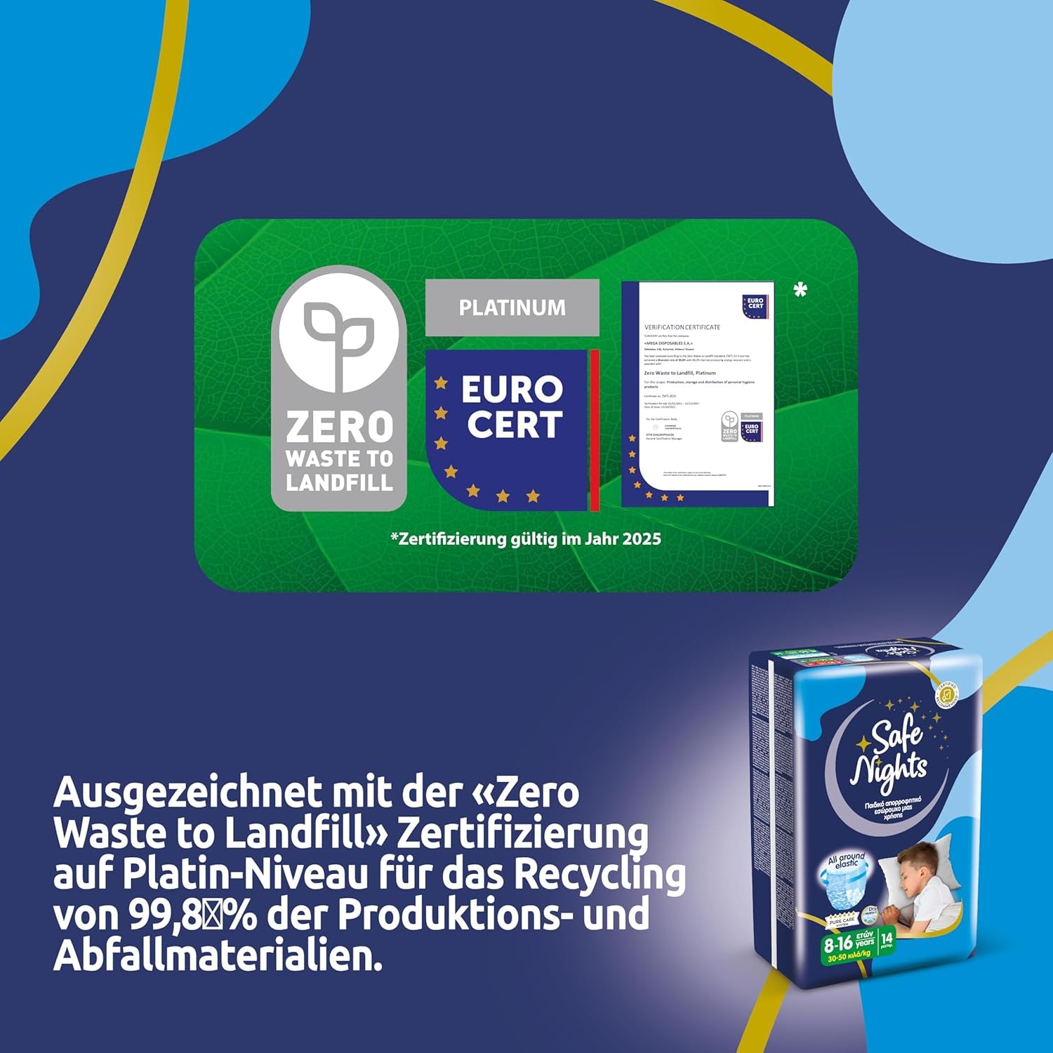 Safe Nights Boy, pantalon de nuit pour 8-16 ans (30-50 kg), 84 pièces