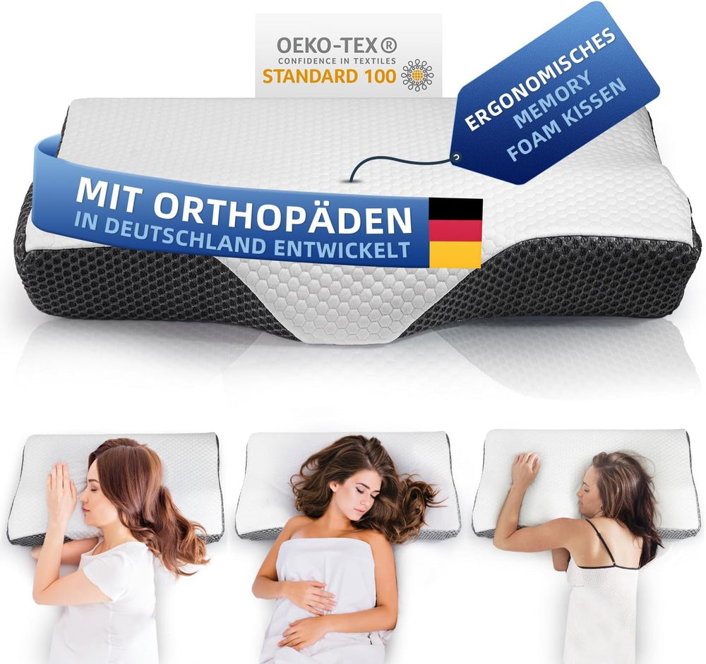 IDEA Oreiller, Oreiller Orthopédique Ergonomique pour Douleurs Cervicales, Oreiller en Mousse à Mémoire de Forme pour Dormeurs Latéraux, Dos et Abdominaux, Oreiller Anti-Ronflement pour Hommes Femmes (62 * 34,5 * 12/8CM) Oreillers Orthopédiques Cervicaux Naty Shop