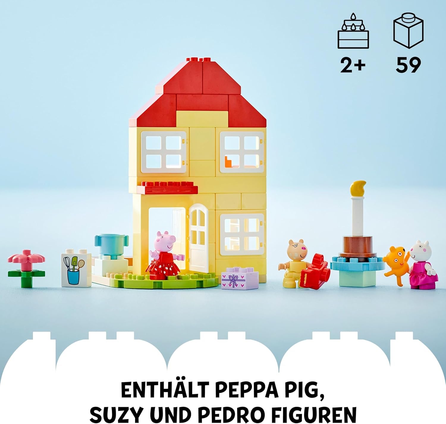 LEGO DUPLO La maison d'anniversaire de Peppa : jouet créatif à 3 figurines, construisez et reconstruisez une maison de jouets pour les enfants de 2 ans, les garçons et les filles, favorise la dextérité 10433 Jeux de construction Besuche den LEGO-Store