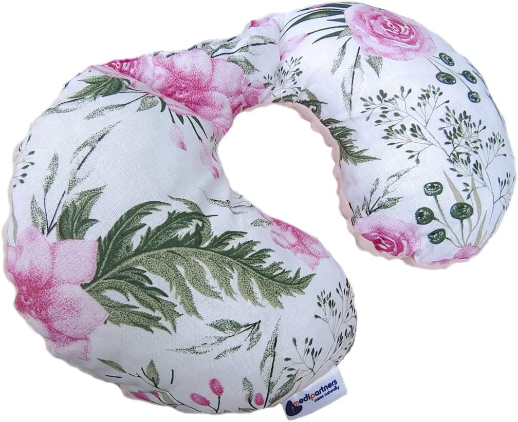 Medi Partners Oreiller cervical pour bébé 100 % coton / Minky Oreiller cervical pour voiture, poussette, voyage, sommeil, oreiller cervical Snooze Roll (REH avec Minky gris) Oreillers orthopédiques cervicaux Naty Shop Fleur avec Minky rose clair